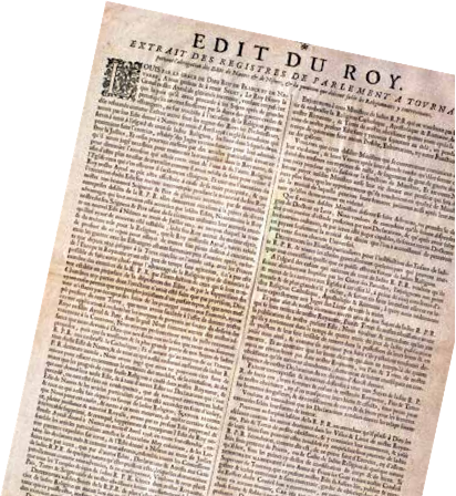 Poster reading the revocation of the Edict of Nantes, on October 18, 1685.